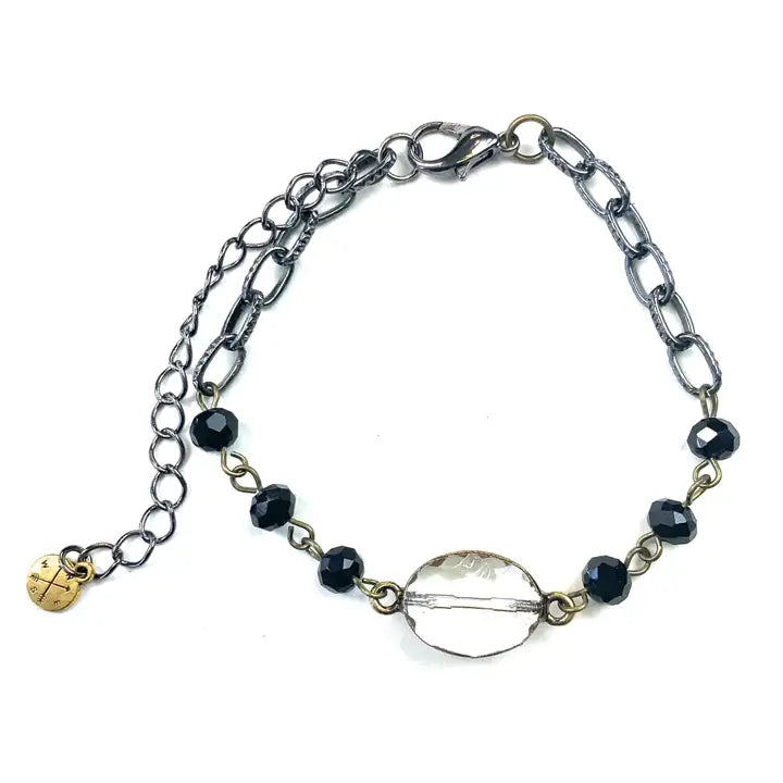 Rosaried Edged Chain Bracelet Black