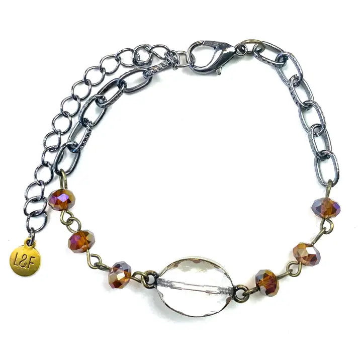 Rosaried Edged Chain Bracelet Brown