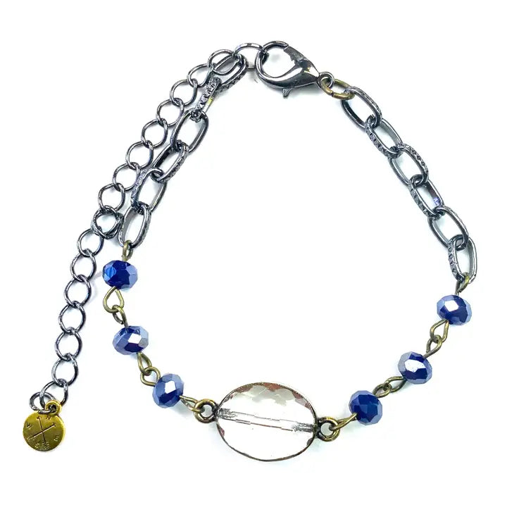 Rosaried Edged Chain Bracelet Navy