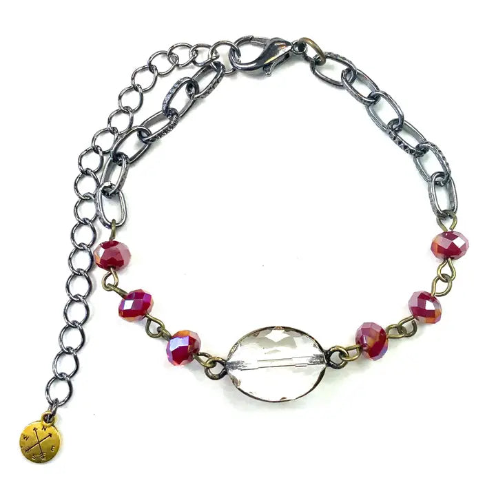 Rosaried Edged Chain Bracelet Red