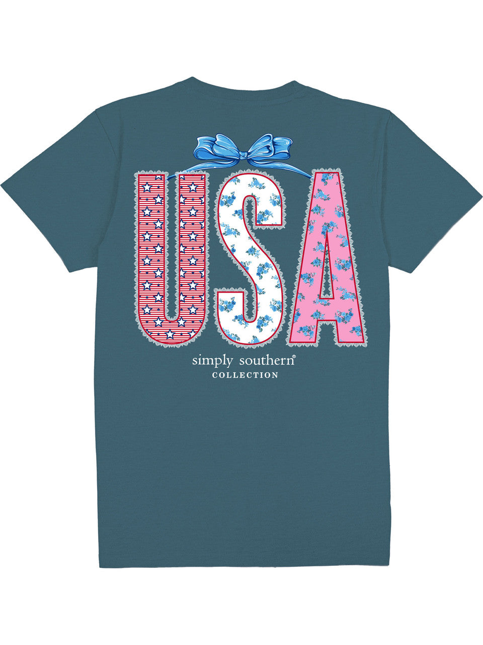 USA Lace Short Sleeve Tee in Patriotic Blue