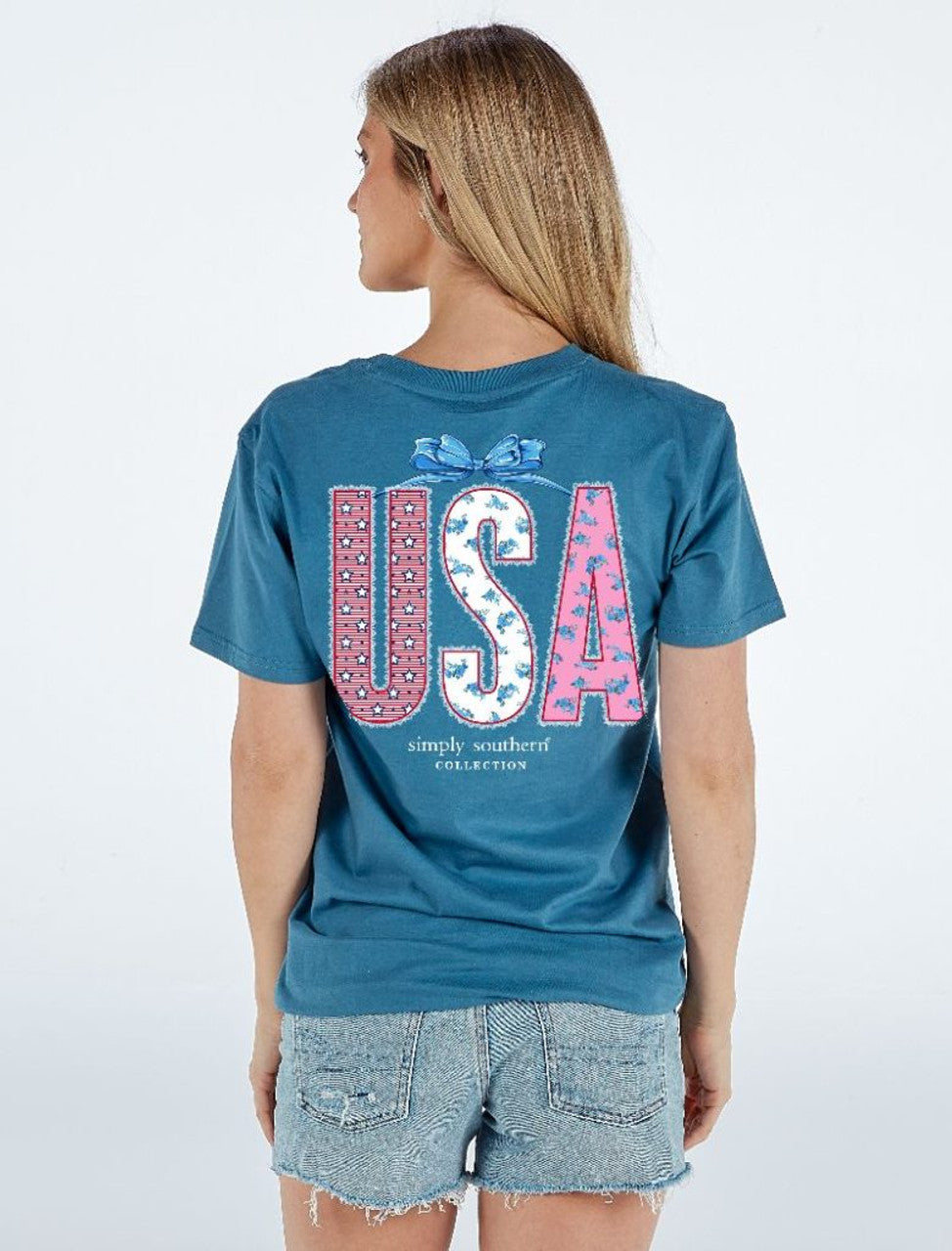 USA Lace Short Sleeve Tee in Patriotic Blue