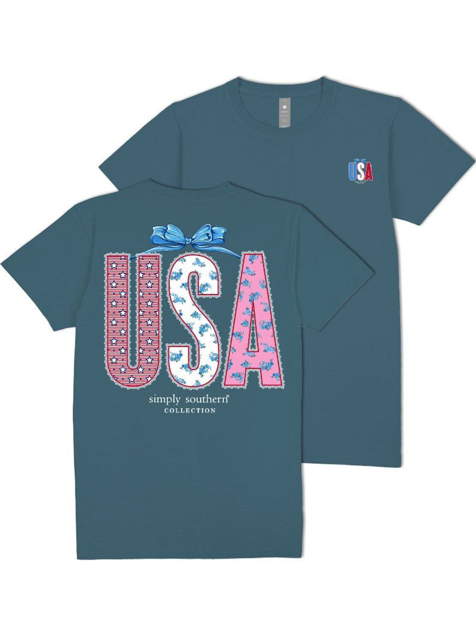 USA Lace Short Sleeve Tee in Patriotic Blue