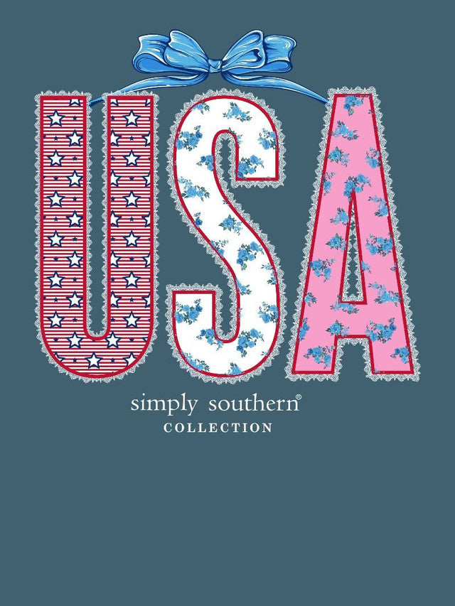 USA Lace Short Sleeve Tee in Patriotic Blue