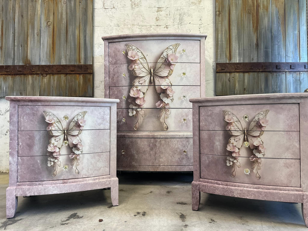 A1 Pink Butterfly Mint Decoupage Paper - The Mustard Seed Collection, The Seed