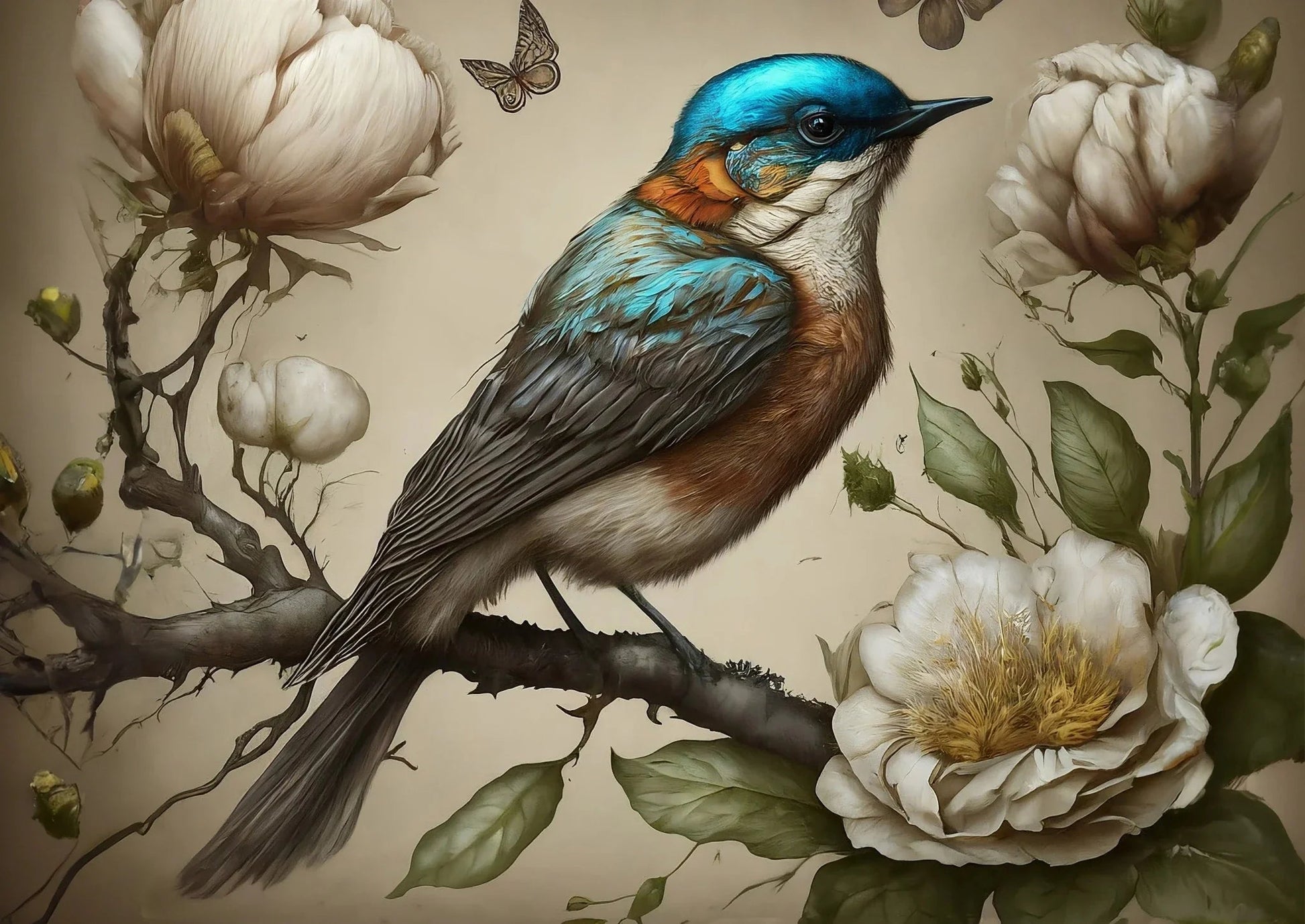A1 Sweet Bird in Blue Mint Decoupage Paper - The Mustard Seed Collection, The Seed