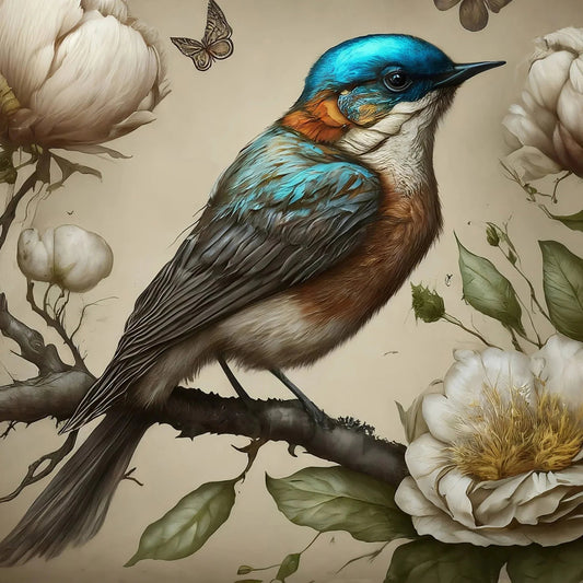 A1 Sweet Bird in Blue Mint Decoupage Paper - The Mustard Seed Collection, The Seed