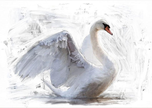 A1 White Swan REVERSED Mint Decoupage Paper - The Mustard Seed Collection, The Seed