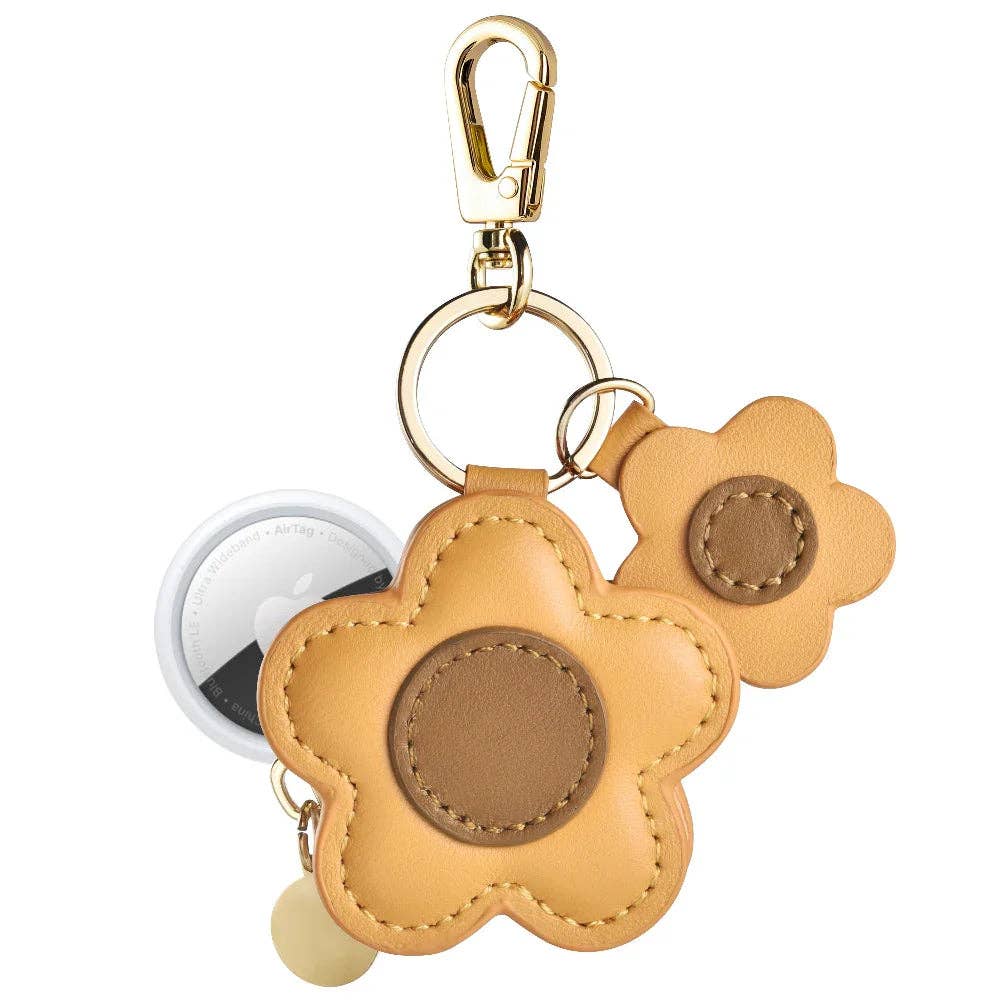 Flower Leather Bag Charm for Airtag®: Brown Posh Tech