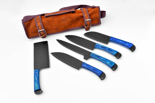 5-Piece Knife Set / With Leather carry Bag: Blue