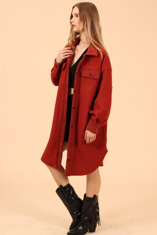 Washed Button Down Shacket Coat Large