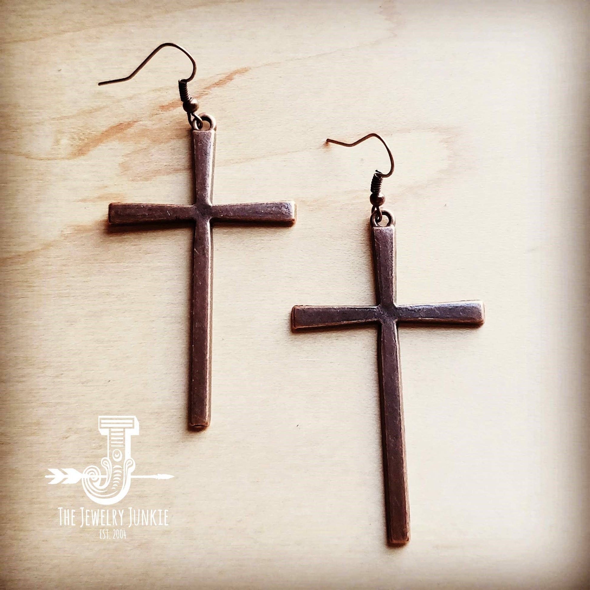 Copper Cross Dangle Earrings