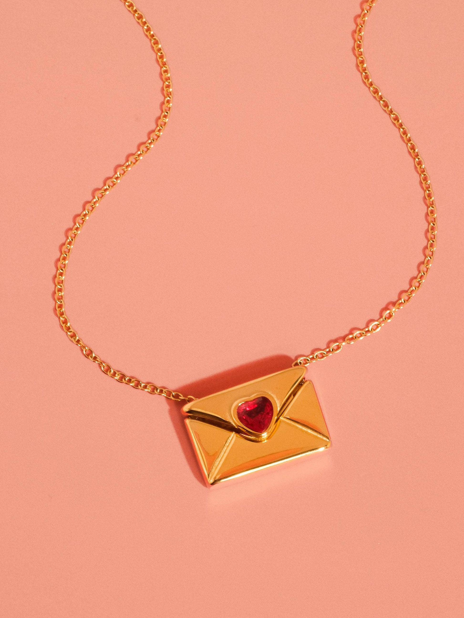 Letter 18K Gold Non-Tarnish Love Letter Heart Necklace: Yellow Gold