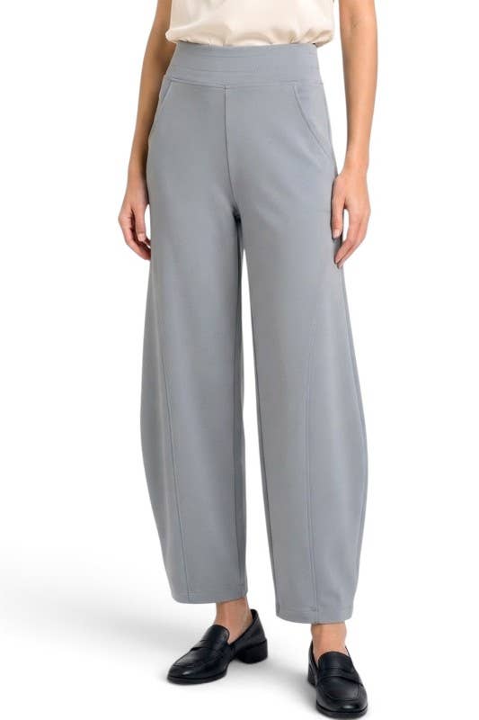 Stretch Scuba – Relaxed Barrel Leg Pants: Light Grey MIO WHOLESALE