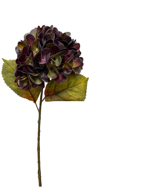22" Artificial Hydrangea Stem –Fall Theme Large Bloom: Plum Green