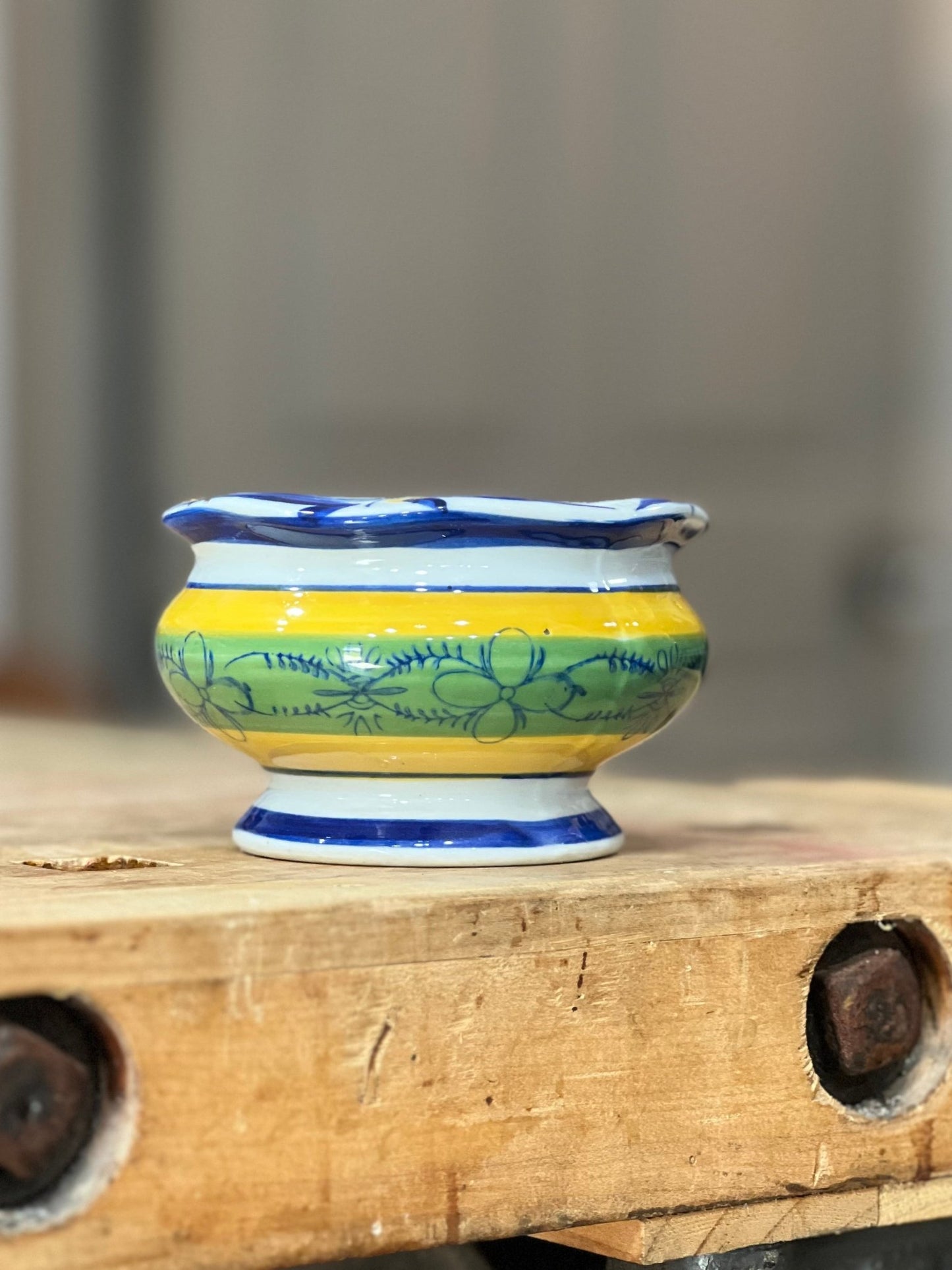 AAA Imports Hand-Painted Mediterranean Ceramic Mini Footed Planter (2.5" x 4.25")