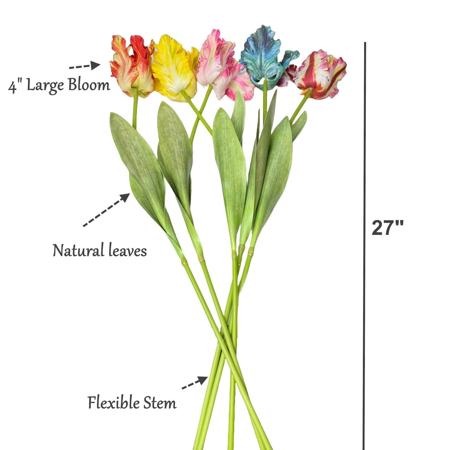 27" Artificial 3-D printed Soft Touch Parrot Rustic Blue Tulip Stem (1)