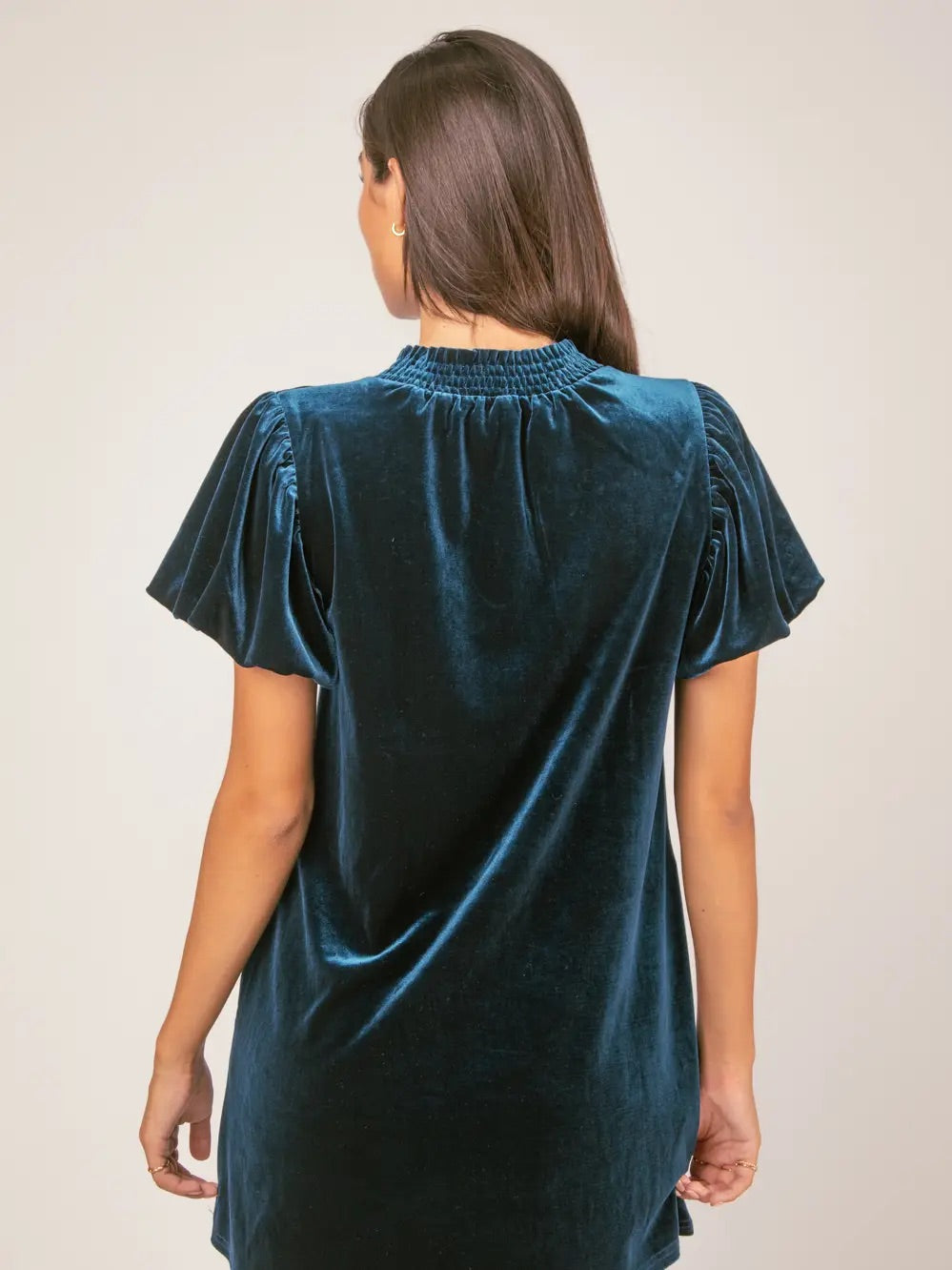 Puff Sleeve Velvet Holiday Mini Dress: Midnight