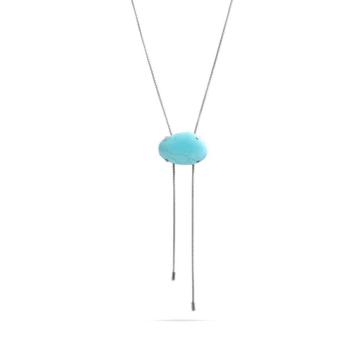 18K Gold PVD Stainless Steel Turquoise Charm Bolo Necklace: Stainless WJW