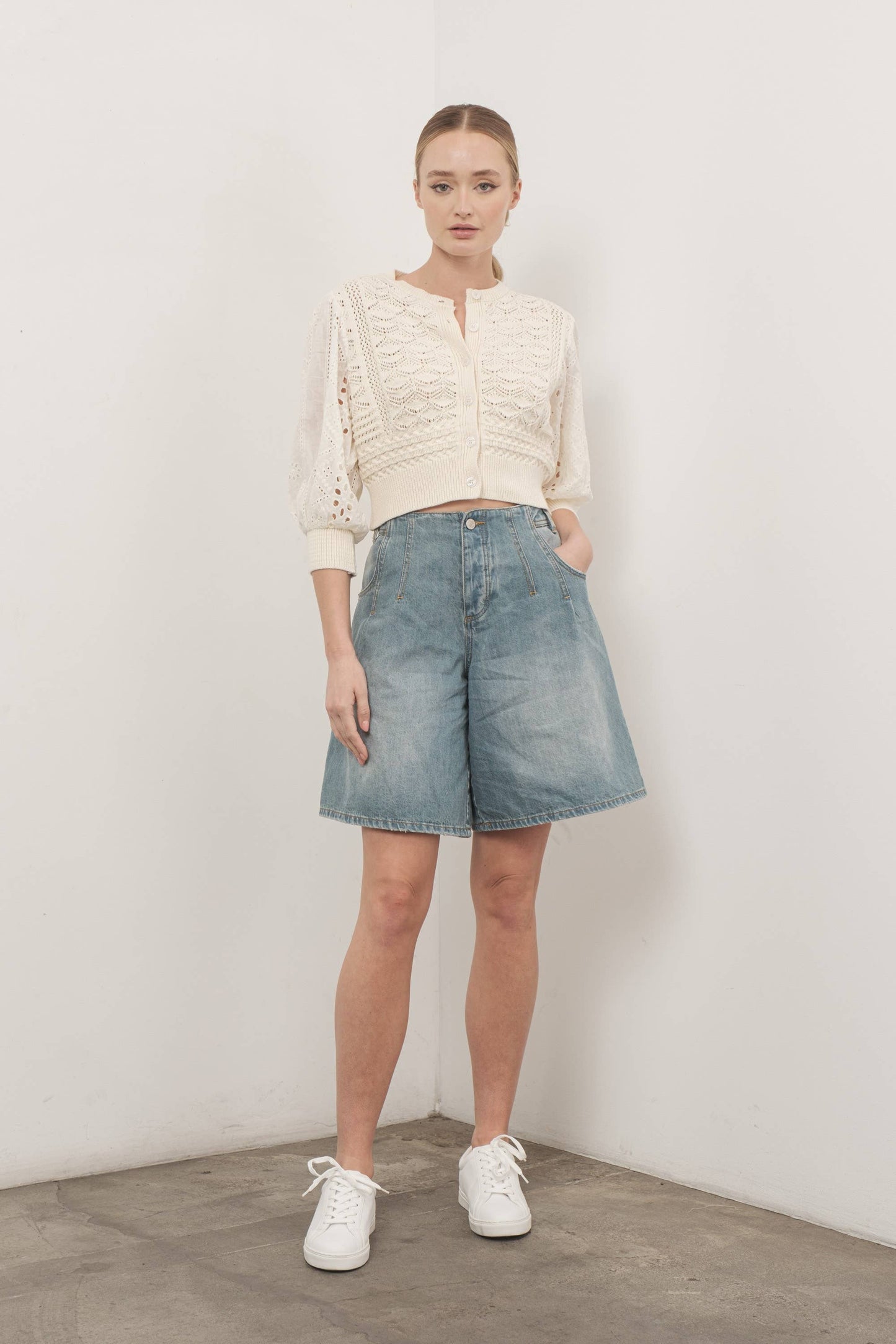 The Poppy 3/4 Sleeve Sweater in Cream Small