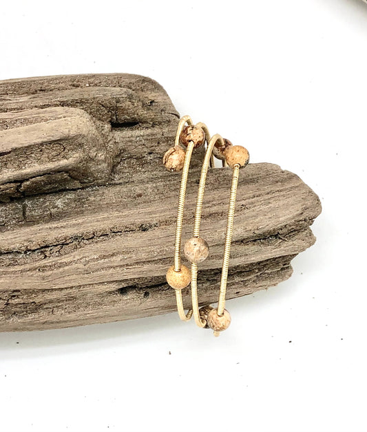 Bracelet Gold Wire Wrap w/ 6 mm Picture Jasper Bead