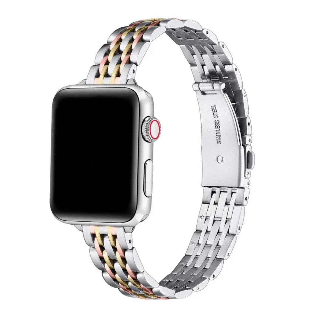 Rainey Skinny Stainless Steel Band for Apple Watch: Silver/Gold / Fits All Models Posh Tech