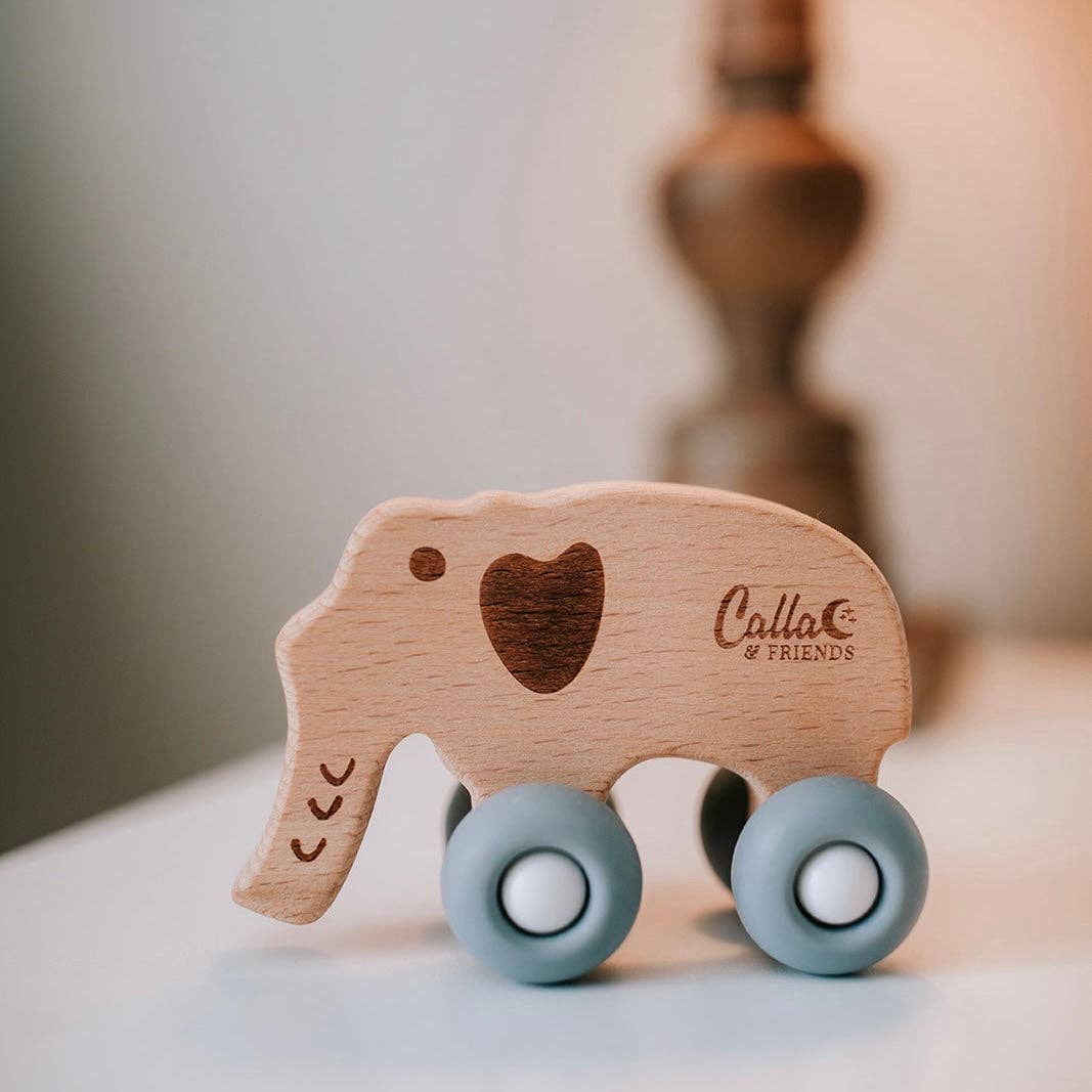 Elephant Silicone & Beechwood Teether Toy: Petal Pink