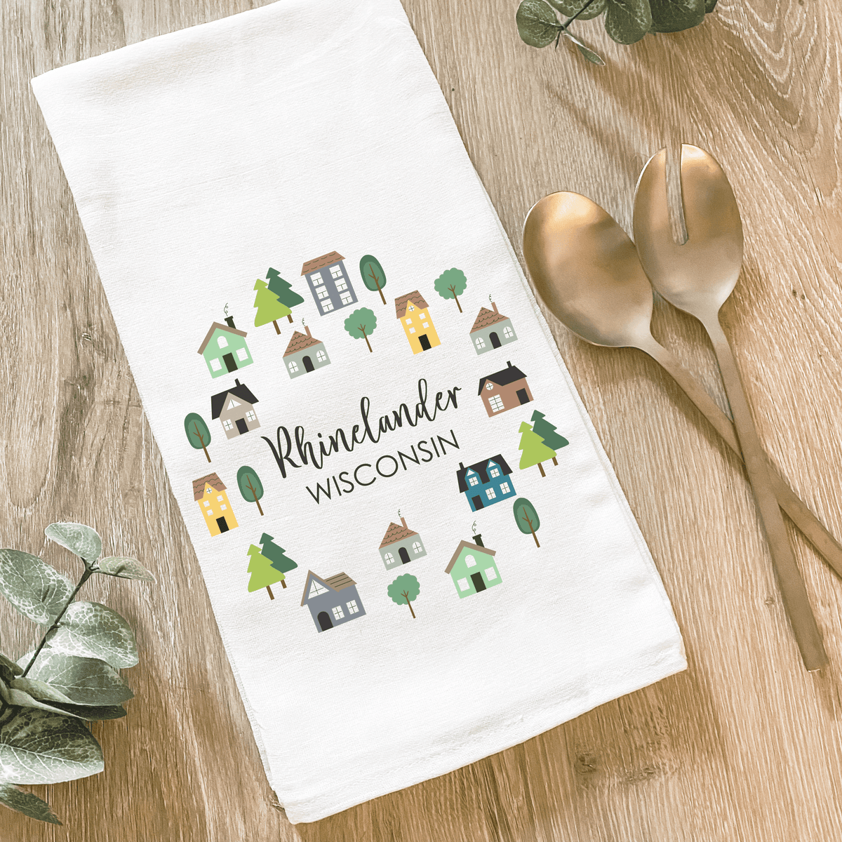 Alachua FL Circle of Houses - Cotton Tea Towel - The Mustard Seed Collection, The Seed