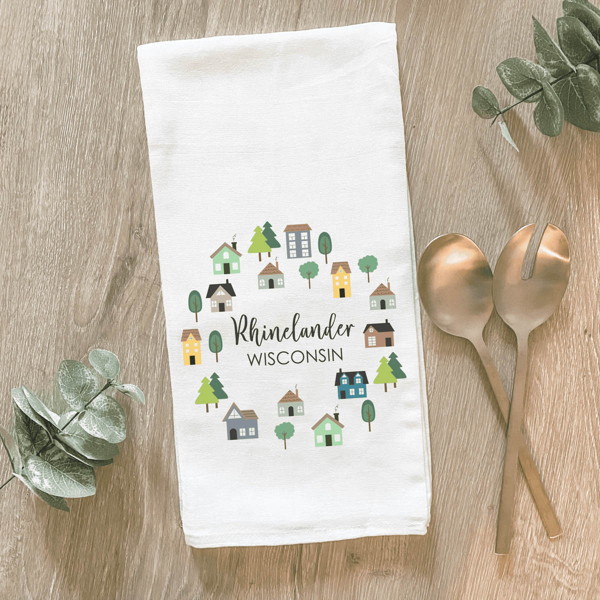 Alachua FL Circle of Houses - Cotton Tea Towel - The Mustard Seed Collection, The Seed