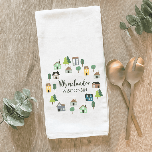 Alachua FL Circle of Houses - Cotton Tea Towel - The Mustard Seed Collection, The Seed