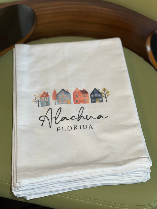 Alachua, FL Hometown Houses - Cotton Tea Towel - The Mustard Seed Collection, The Seed