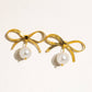 Alice 18K Gold Non-Tarnish Bow Dangle Pearl Earring: Yellow Gold - The Mustard Seed Collection, The Seed