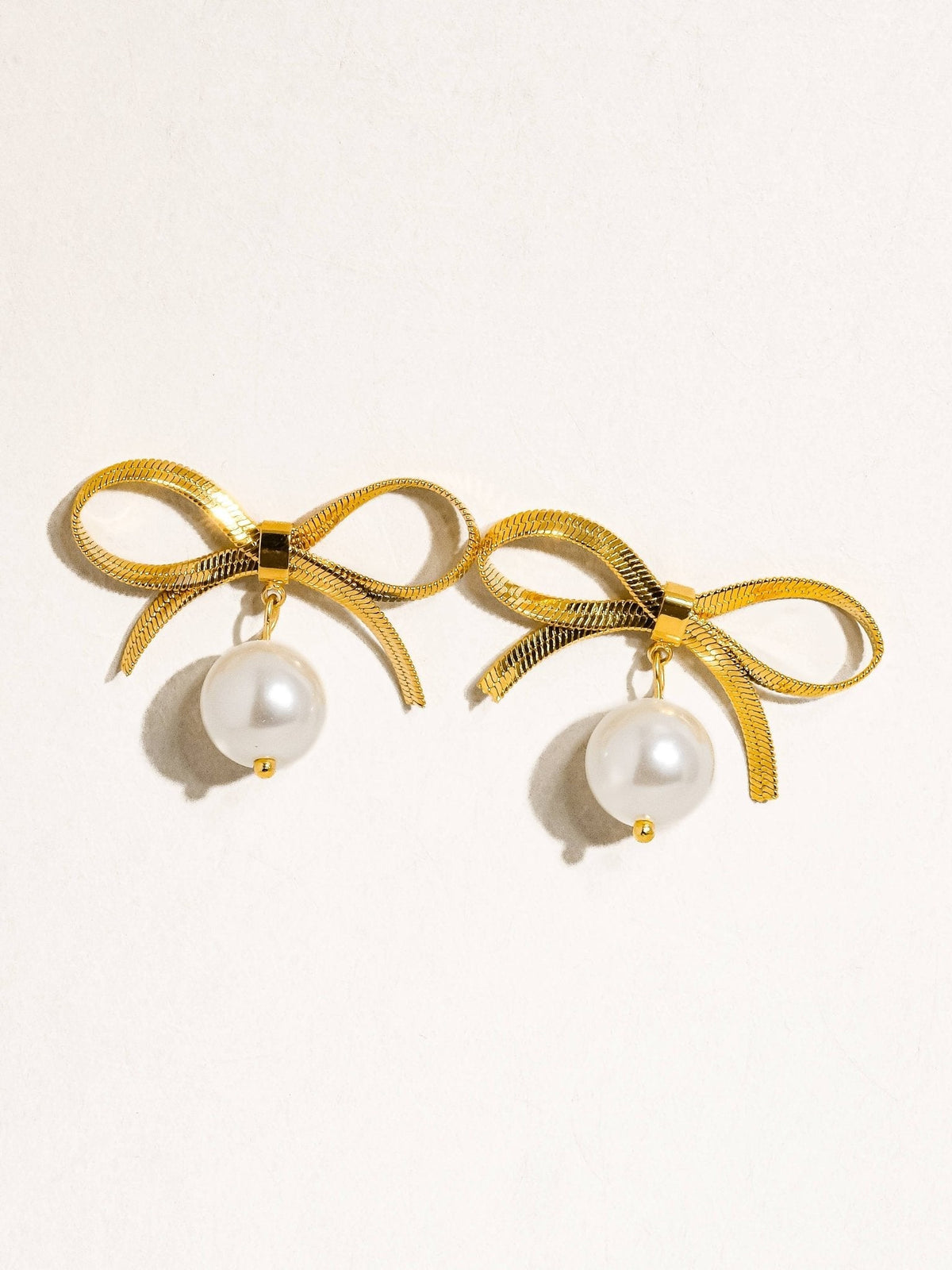 Alice 18K Gold Non-Tarnish Bow Dangle Pearl Earring: Yellow Gold - The Mustard Seed Collection, The Seed