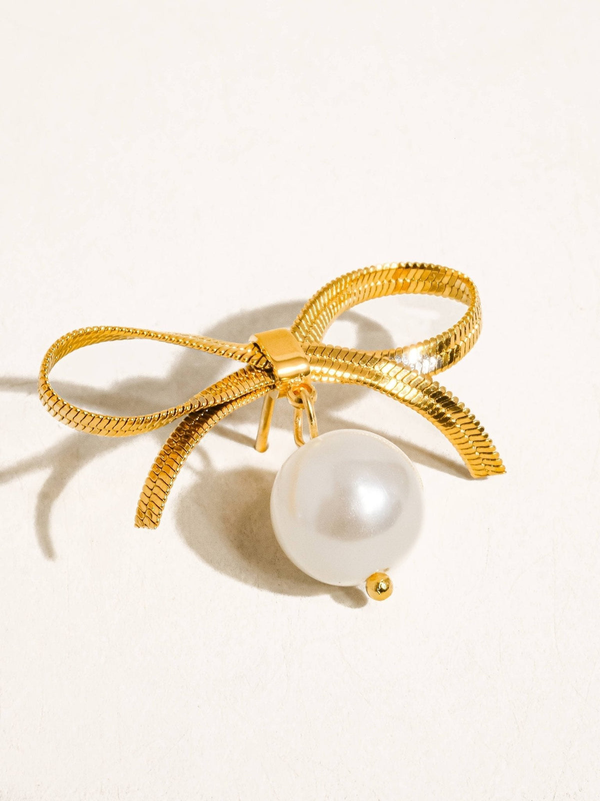 Alice 18K Gold Non-Tarnish Bow Dangle Pearl Earring: Yellow Gold - The Mustard Seed Collection, The Seed