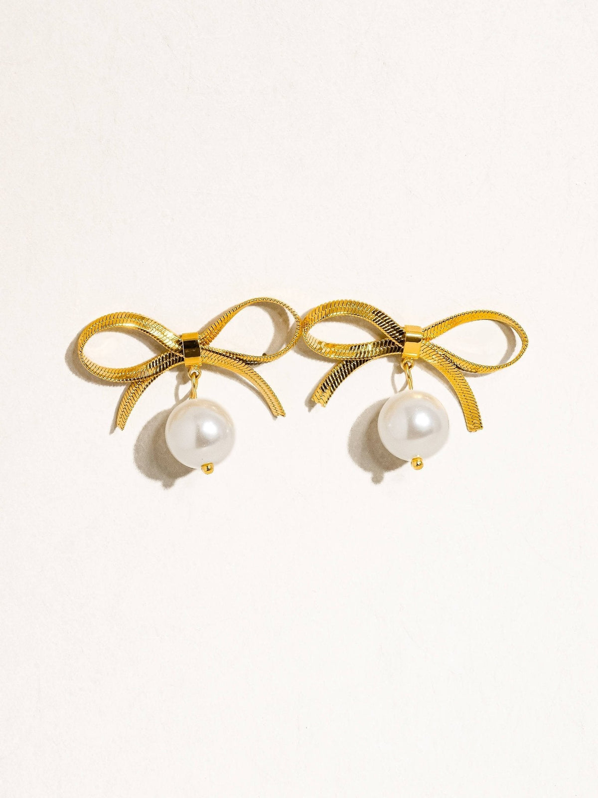 Alice 18K Gold Non-Tarnish Bow Dangle Pearl Earring: Yellow Gold - The Mustard Seed Collection, The Seed