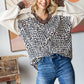 Animal Color Block V Neck Long Sleeve Pullover Top: Cream - The Mustard Seed Collection, The Seed