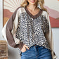 Animal Color Block V Neck Long Sleeve Pullover Top: Cream - The Mustard Seed Collection, The Seed