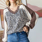 Animal Color Block V Neck Long Sleeve Pullover Top: Cream - The Mustard Seed Collection, The Seed