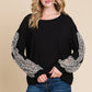 Animal Print Solid Jersey Casual Top: Black/Ivory