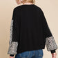 Animal Print Solid Jersey Casual Top: Black/Ivory