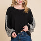Animal Print Solid Jersey Casual Top: Black/Ivory