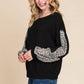 Animal Print Solid Jersey Casual Top: Black/Ivory