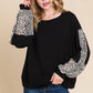 Animal Print Solid Jersey Casual Top: Black/Ivory