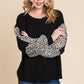 Animal Print Solid Jersey Casual Top: Black/Ivory
