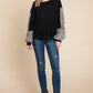 Animal Print Solid Jersey Casual Top: Black/Ivory