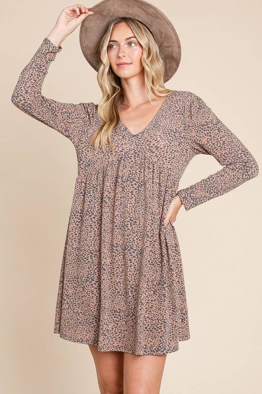 Animal Printed Swing Dress: Rust 