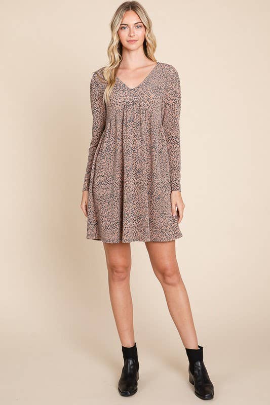 Animal Printed Swing Dress: Rust 