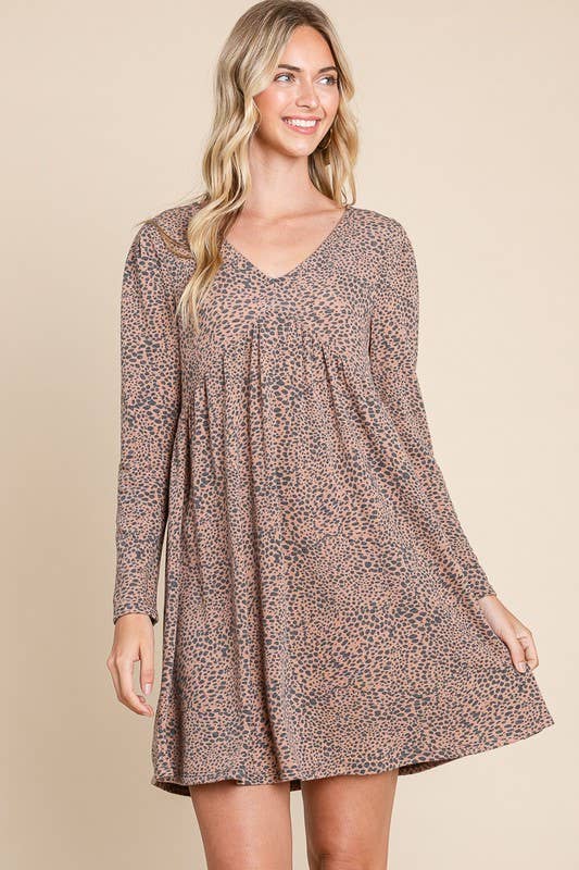 Animal Printed Swing Dress: Rust 