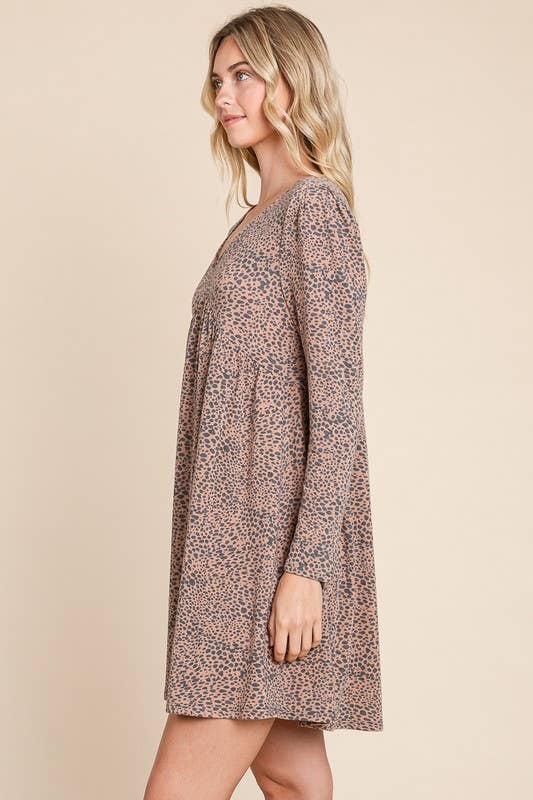 Animal Printed Swing Dress: Rust 