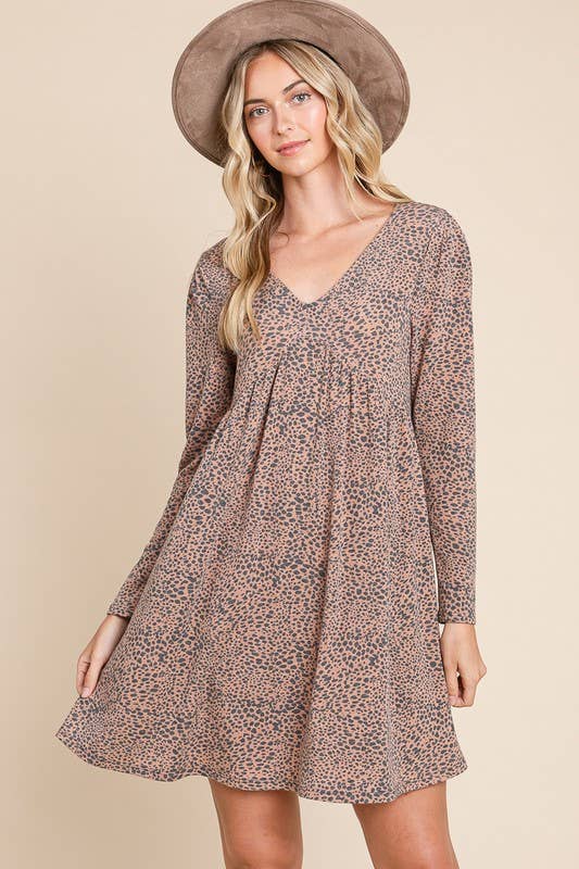 Animal Printed Swing Dress: Rust 
